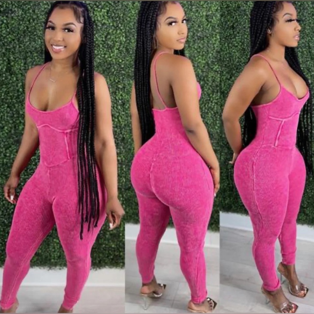 Pink acid wash jumpsuit